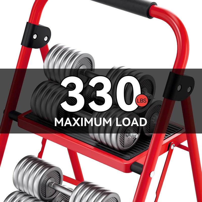 KINGRACK 2 Step Ladder, 2 Step Folding,Kitchen Ladder with Anti-Slip and Wide Pedal,Small Step Ladder with Handrails,Lightweight Portable Step Ladder for Kitchen Household,Red - Image 5